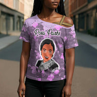 Rosa Parks Cross Shoulder Shirt Purple Floral Pattern Civil Rights Tribute Bold Name Repeated Text Design - Wonder Print Shop