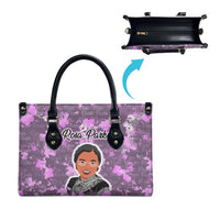 Rosa Parks Leather Bag Purple Floral Pattern Civil Rights Tribute Bold Name Repeated Text Design - Wonder Print Shop