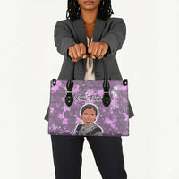 Rosa Parks Leather Bag Purple Floral Pattern Civil Rights Tribute Bold Name Repeated Text Design - Wonder Print Shop