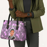 Rosa Parks Leather Bag Purple Floral Pattern Civil Rights Tribute Bold Name Repeated Text Design - Wonder Print Shop