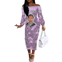 Rosa Parks Off The Shoulder Long Sleeve Dress Purple Floral Pattern Civil Rights Tribute Bold Name Repeated Text Design - Wonder Print Shop