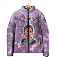 Rosa Parks Padded Jacket Purple Floral Pattern Civil Rights Tribute Bold Name Repeated Text Design - Wonder Print Shop