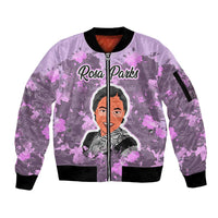 Rosa Parks Sleeve Zip Bomber Jacket Purple Floral Pattern Civil Rights Tribute Bold Name Repeated Text Design - Wonder Print Shop