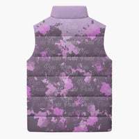 Rosa Parks Sleeveless Puffer Jacket Purple Floral Pattern Civil Rights Tribute Bold Name Repeated Text Design - Wonder Print Shop