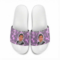 Rosa Parks Slide Sandals Purple Floral Pattern Civil Rights Tribute Bold Name Repeated Text Design - Wonder Print Shop