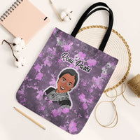 Rosa Parks Tote Bag Purple Floral Pattern Civil Rights Tribute Bold Name Repeated Text Design - Wonder Print Shop