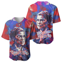 Rosa Parks Baseball Jersey Red Blue Abstract Art Portrait Sitting Down to Stand Up Quote Civil Rights Tribute TS04