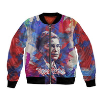 Rosa Parks Bomber Jacket Red Blue Abstract Art Portrait Sitting Down to Stand Up Quote Civil Rights Tribute - Wonder Print Shop