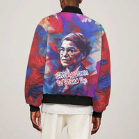 Rosa Parks Bomber Jacket Red Blue Abstract Art Portrait Sitting Down to Stand Up Quote Civil Rights Tribute - Wonder Print Shop