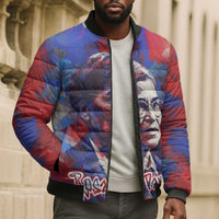 Rosa Parks Bomber Puffer Jacket Red Blue Abstract Art Portrait Sitting Down to Stand Up Quote Civil Rights Tribute - Wonder Print Shop