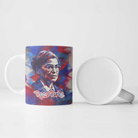 Rosa Parks Ceramic Mug Red Blue Abstract Art Portrait Sitting Down to Stand Up Quote Civil Rights Tribute - Wonder Print Shop