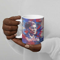 Rosa Parks Ceramic Mug Red Blue Abstract Art Portrait Sitting Down to Stand Up Quote Civil Rights Tribute - Wonder Print Shop