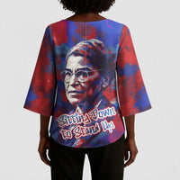 Rosa Parks Kimono Sleeve Blouse Red Blue Abstract Art Portrait Sitting Down to Stand Up Quote Civil Rights Tribute - Wonder Print Shop