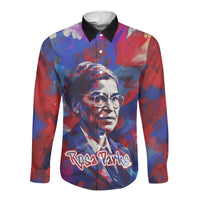 Rosa Parks Long Sleeve Button Shirt Red Blue Abstract Art Portrait Sitting Down to Stand Up Quote Civil Rights Tribute - Wonder Print Shop
