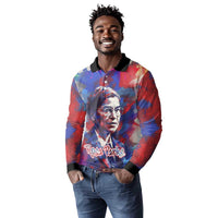 Rosa Parks Long Sleeve Polo Shirt Red Blue Abstract Art Portrait Sitting Down to Stand Up Quote Civil Rights Tribute - Wonder Print Shop