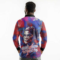 Rosa Parks Long Sleeve Polo Shirt Red Blue Abstract Art Portrait Sitting Down to Stand Up Quote Civil Rights Tribute - Wonder Print Shop