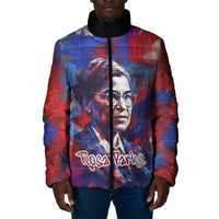 Rosa Parks Padded Jacket Red Blue Abstract Art Portrait Sitting Down to Stand Up Quote Civil Rights Tribute - Wonder Print Shop