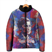 Rosa Parks Padded Jacket Red Blue Abstract Art Portrait Sitting Down to Stand Up Quote Civil Rights Tribute - Wonder Print Shop