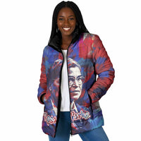 Rosa Parks Padded Jacket Red Blue Abstract Art Portrait Sitting Down to Stand Up Quote Civil Rights Tribute - Wonder Print Shop