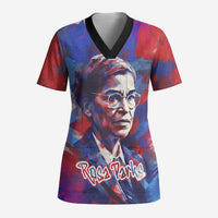 Rosa Parks Scrub Top Red Blue Abstract Art Portrait Sitting Down to Stand Up Quote Civil Rights Tribute - Wonder Print Shop