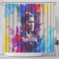 Rosa Parks Shower Curtain Red Blue Abstract Art Portrait Sitting Down to Stand Up Quote Civil Rights Tribute - Wonder Print Shop