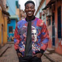 Rosa Parks Sleeve Zip Bomber Jacket Red Blue Abstract Art Portrait Sitting Down to Stand Up Quote Civil Rights Tribute - Wonder Print Shop