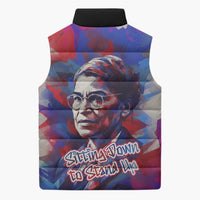 Rosa Parks Sleeveless Puffer Jacket Red Blue Abstract Art Portrait Sitting Down to Stand Up Quote Civil Rights Tribute - Wonder Print Shop