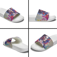 Rosa Parks Slide Sandals Red Blue Abstract Art Portrait Sitting Down to Stand Up Quote Civil Rights Tribute - Wonder Print Shop