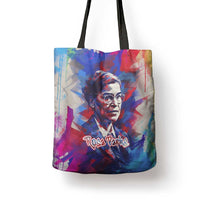 Rosa Parks Tote Bag Red Blue Abstract Art Portrait Sitting Down to Stand Up Quote Civil Rights Tribute - Wonder Print Shop