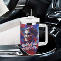 Rosa Parks Tumbler With Handle Red Blue Abstract Art Portrait Sitting Down to Stand Up Quote Civil Rights Tribute - Wonder Print Shop
