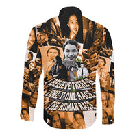Rosa Parks Long Sleeve Button Shirt Sepia Collage Design Civil Rights Icon I Believe There Is Only One Race Quote - Wonder Print Shop