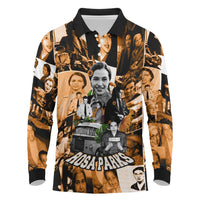 Rosa Parks Long Sleeve Polo Shirt Sepia Collage Design Civil Rights Icon I Believe There Is Only One Race Quote - Wonder Print Shop