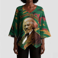 Frederick Douglass Kimono Sleeve Blouse Green Abstract Design Civil Rights Leader Quote on Race and Humanity - Wonder Print Shop
