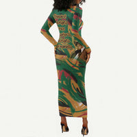 Frederick Douglass Long Sleeve Bodycon Dress Green Abstract Design Civil Rights Leader Quote on Race and Humanity - Wonder Print Shop