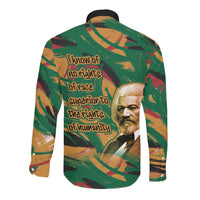 Frederick Douglass Long Sleeve Button Shirt Green Abstract Design Civil Rights Leader Quote on Race and Humanity - Wonder Print Shop