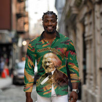 Frederick Douglass Long Sleeve Button Shirt Green Abstract Design Civil Rights Leader Quote on Race and Humanity - Wonder Print Shop