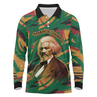 Frederick Douglass Long Sleeve Polo Shirt Green Abstract Design Civil Rights Leader Quote on Race and Humanity - Wonder Print Shop
