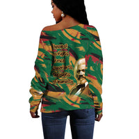 Frederick Douglass Off Shoulder Sweater Green Abstract Design Civil Rights Leader Quote on Race and Humanity - Wonder Print Shop