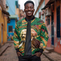Frederick Douglass Sleeve Zip Bomber Jacket Green Abstract Design Civil Rights Leader Quote on Race and Humanity - Wonder Print Shop