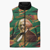Frederick Douglass Sleeveless Puffer Jacket Green Abstract Design Civil Rights Leader Quote on Race and Humanity - Wonder Print Shop