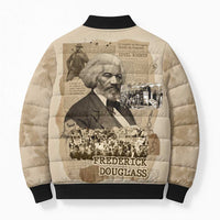 Frederick Douglass Bomber Puffer Jacket Sepia Newspaper Collage Civil Rights March Historic Quote Design - Wonder Print Shop