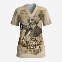 Frederick Douglass Scrub Top Sepia Newspaper Collage Civil Rights March Historic Quote Design - Wonder Print Shop