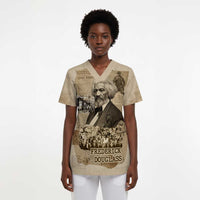Frederick Douglass Scrub Top Sepia Newspaper Collage Civil Rights March Historic Quote Design - Wonder Print Shop