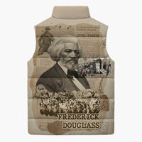 Frederick Douglass Sleeveless Puffer Jacket Sepia Newspaper Collage Civil Rights March Historic Quote Design - Wonder Print Shop