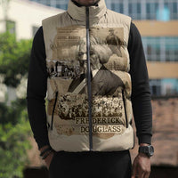 Frederick Douglass Sleeveless Puffer Jacket Sepia Newspaper Collage Civil Rights March Historic Quote Design - Wonder Print Shop