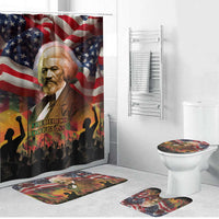Frederick Douglass Bathroom Set American Flag Background Powerful Quote Build Strong Children Civil Rights Tribute - Wonder Print Shop