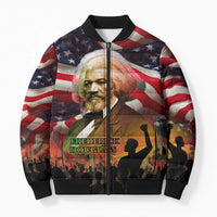 Frederick Douglass Bomber Puffer Jacket American Flag Background Powerful Quote Build Strong Children Civil Rights Tribute - Wonder Print Shop