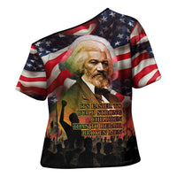 Frederick Douglass Cross Shoulder Shirt American Flag Background Powerful Quote Build Strong Children Civil Rights Tribute - Wonder Print Shop