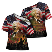 Frederick Douglass Cross Shoulder Shirt American Flag Background Powerful Quote Build Strong Children Civil Rights Tribute - Wonder Print Shop
