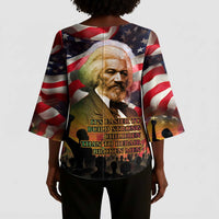 Frederick Douglass Kimono Sleeve Blouse American Flag Background Powerful Quote Build Strong Children Civil Rights Tribute - Wonder Print Shop